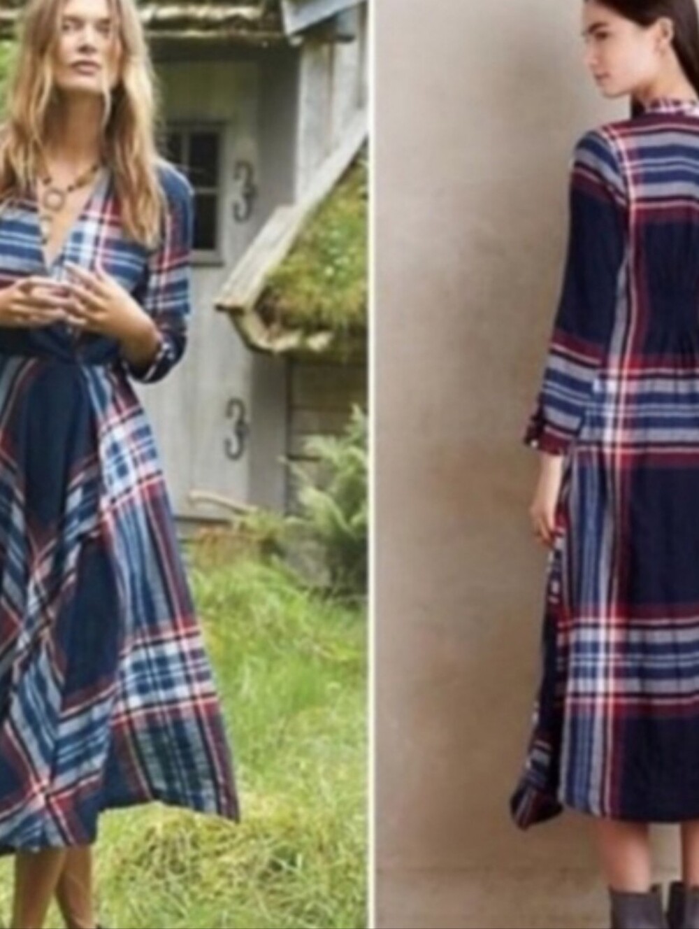 Anthropologie Isabella Sinclair Tartan Plaid Western Prairie Midi Dress Sz M